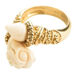 CdG Style Gold Ring Mythology Snake Hand-Carved Nut Ivory Made in Italy