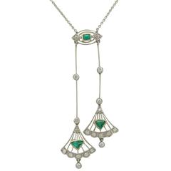 1920s Emerald and Diamond Yellow Gold Necklace 5