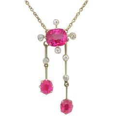 1900s 2.29 Carat Ruby and Diamond Yellow Gold Necklace 5