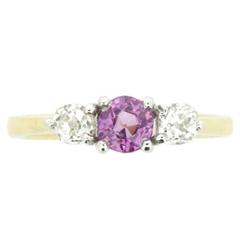 Retro Pink Sapphire and Diamond Three-Stone Ring, circa 1960s
