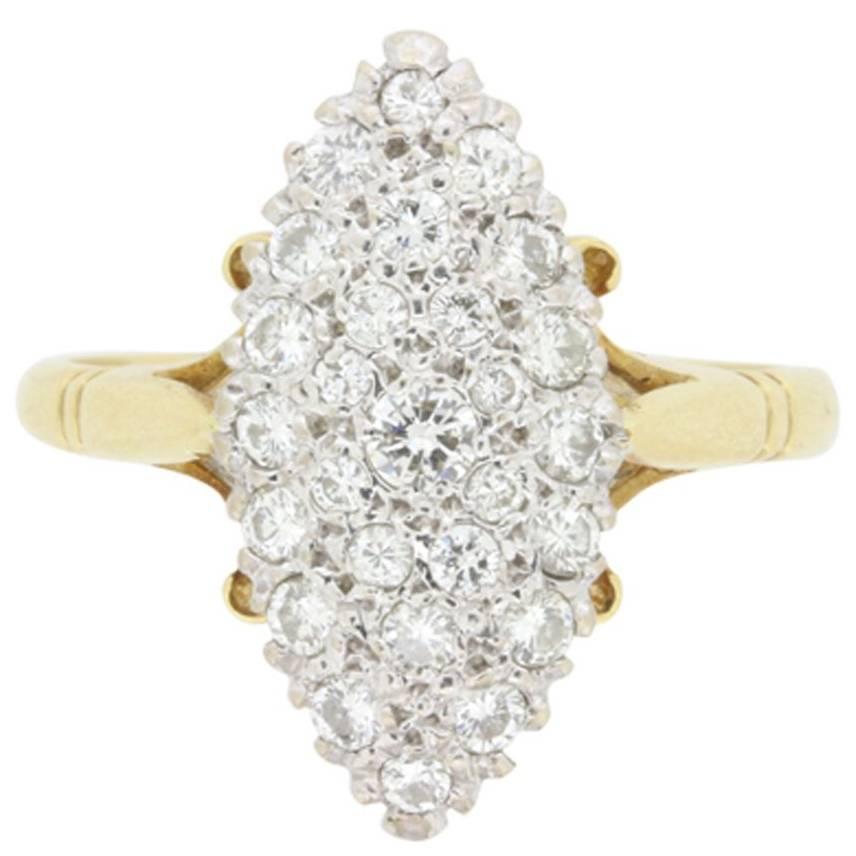 Vintage Marquise-Shaped Diamond Cluster Ring, circa 1976