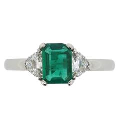 Three-Stone Emerald and Diamond Ring, circa 1980s