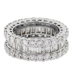6.13 Carat Baguette Round Brilliant Three-Row Eternity White Gold Band