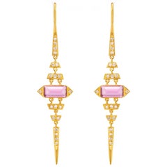 Lauren Harper .40 Carat Diamonds, Pink Tourmaline, Gold Earrings