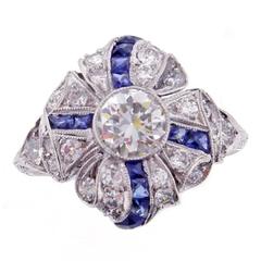 Art Deco Sapphire Diamond Platinum Ring