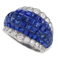 Retro Van Cleef & Arpels 1969 Mystery Set Sapphire Diamond and Platinum Ring