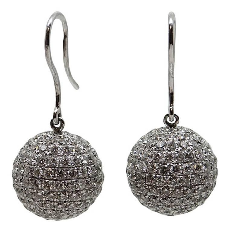 5.00 Carat Pave Diamond White Gold Earrings For Sale
