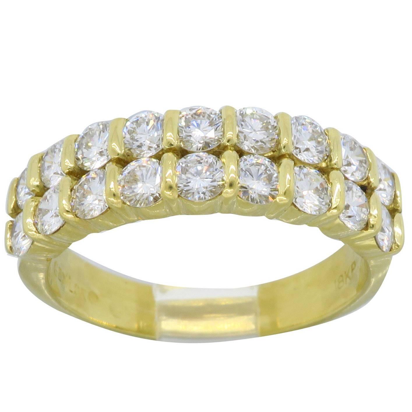  18k Yellow Gold Diamond Double Band Anniversary Ring 