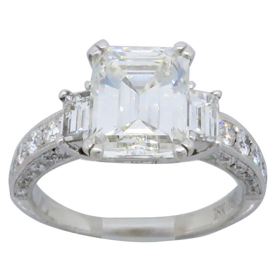 2.65 Carat Emerald Cut Diamond White Gold Engagement Ring 