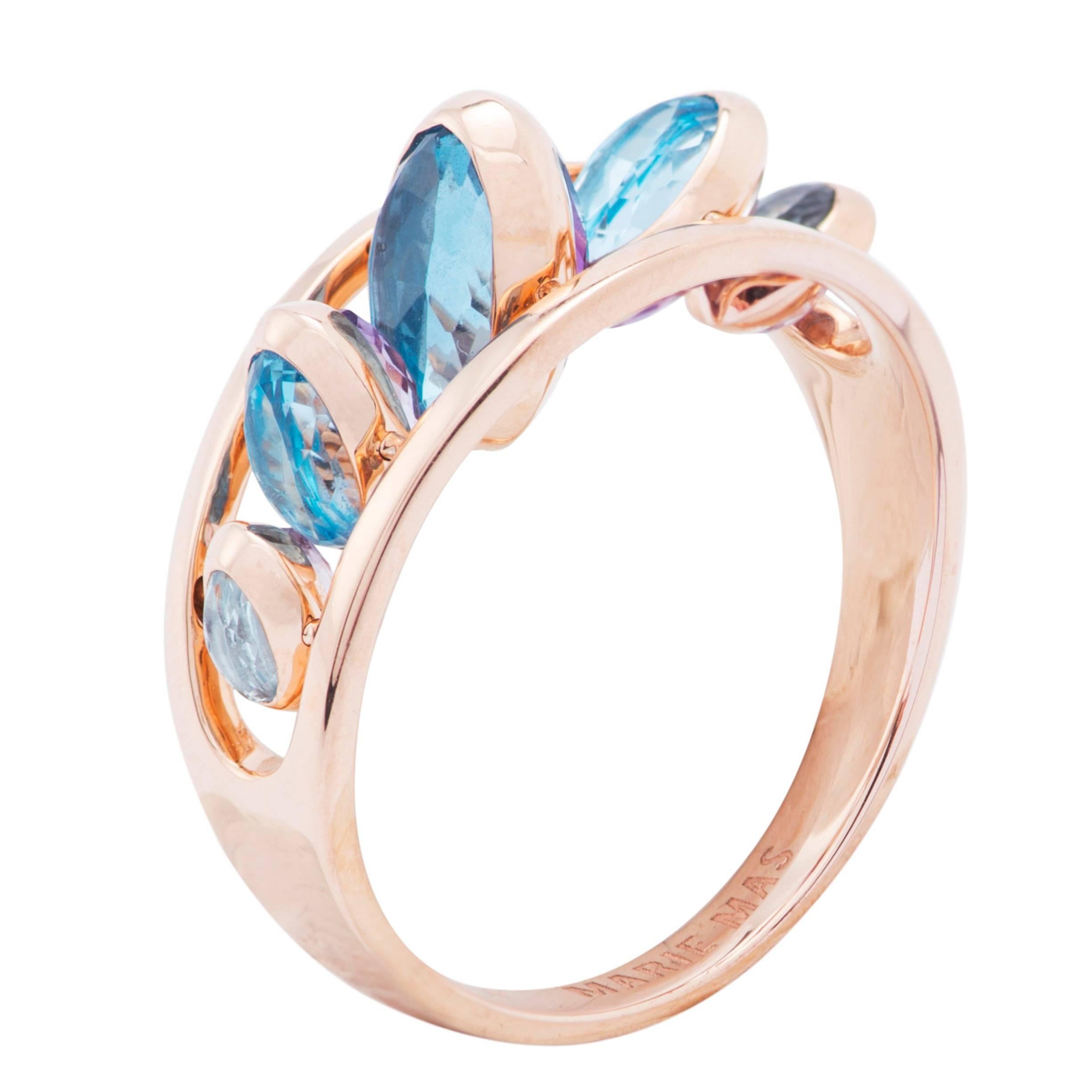 Marie Mas Reversible Ring, Amethyst Topaz 18 Karat Rose Gold For Sale