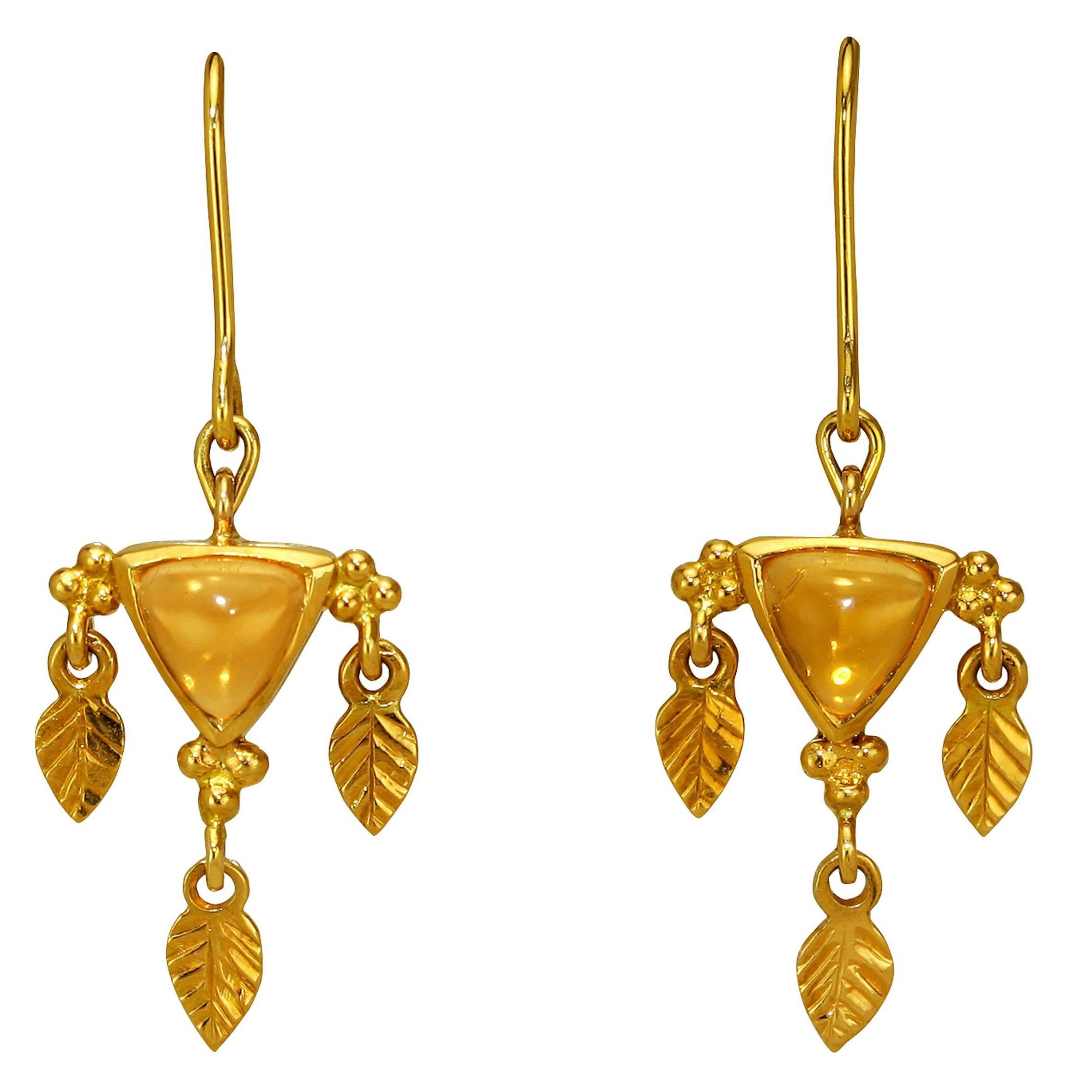 Crevoshay Handmade Opal Yellow Gold Earrings