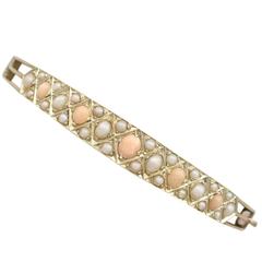Antique Victorian Coral and Seed Pearl Yellow Gold Bangle 3