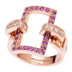 Pink White Sapphire Diamond 18 Karat Rose Gold Cocktail Ring