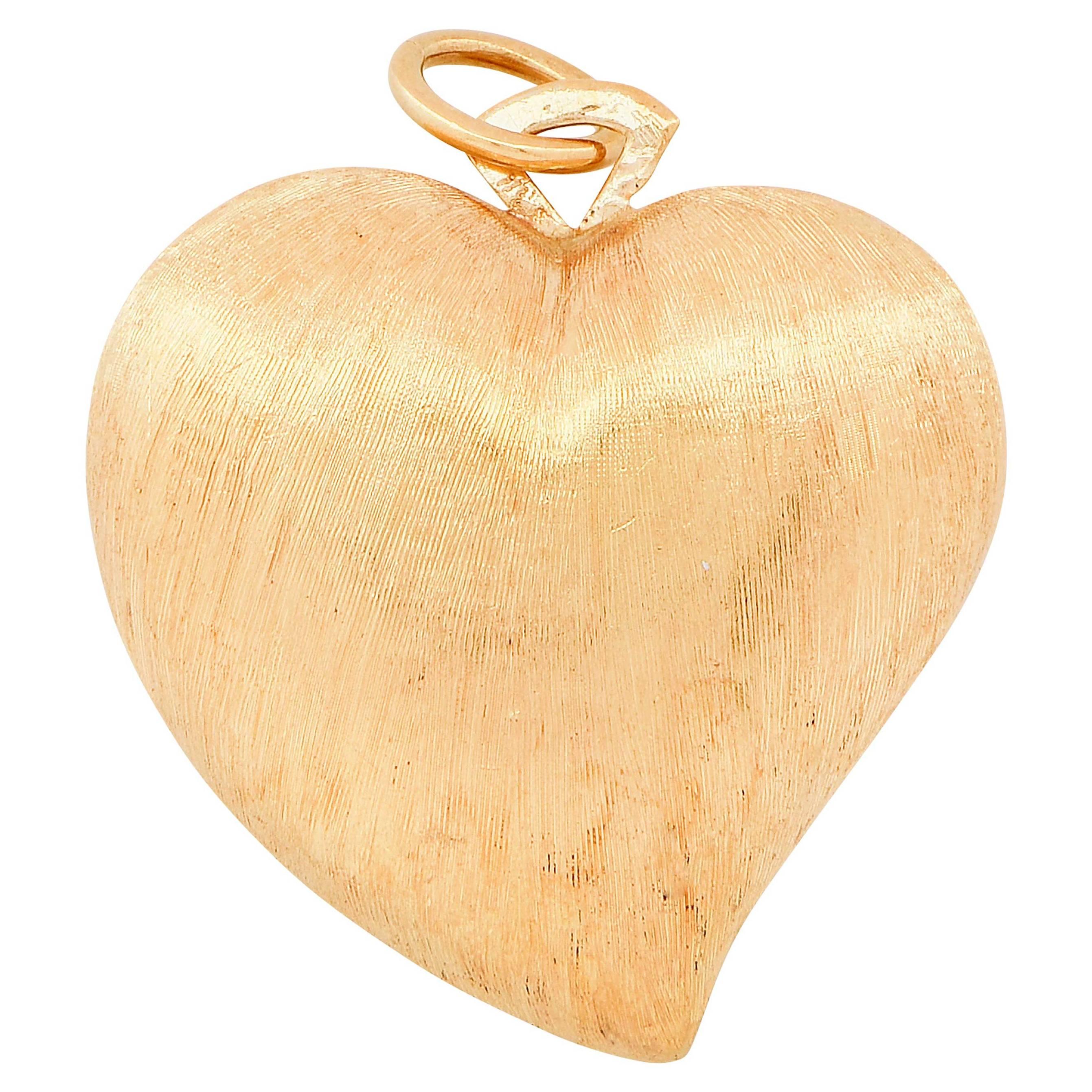 Brushed Yellow Gold Heart Shape Pendant For Sale