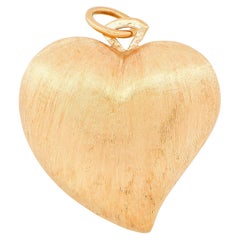 Vintage Brushed Yellow Gold Heart Shape Pendant
