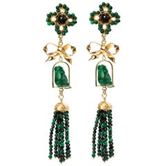 Couleurs de Géraldine Gold Diamond Bird Earrings Green Malachite Made in Italy