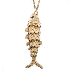 Vintage 1980s 9 Carat Gold Articulated Fish Pendant