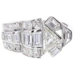 Art Deco Fancy Diamond Cluster Platinum Cocktail Ring 3
