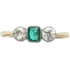 1920s Emerald and Diamond Yellow Gold Trilogy Ring 2