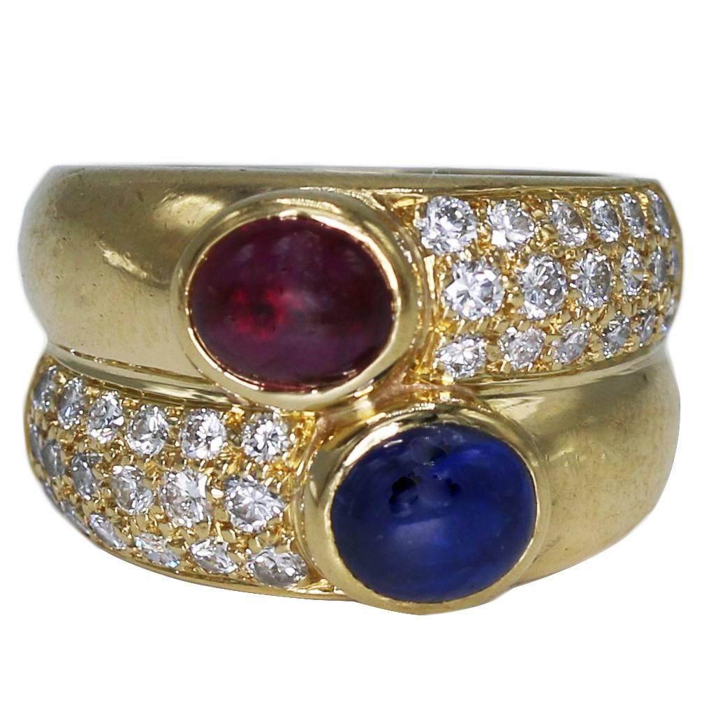 Bulgari Sapphire Pink Tourmaline Diamond Yellow Gold Ring