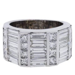 5 Carat Princess Cut and Baguette Diamond Wide Ring