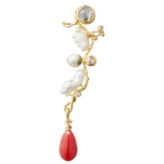 Bergsoe Coral Pearl Diamond Gold Earring 7
