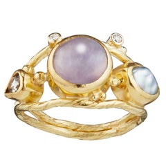 Bergsoe Pink Sapphire Pearl Diamond Gold Ring 3