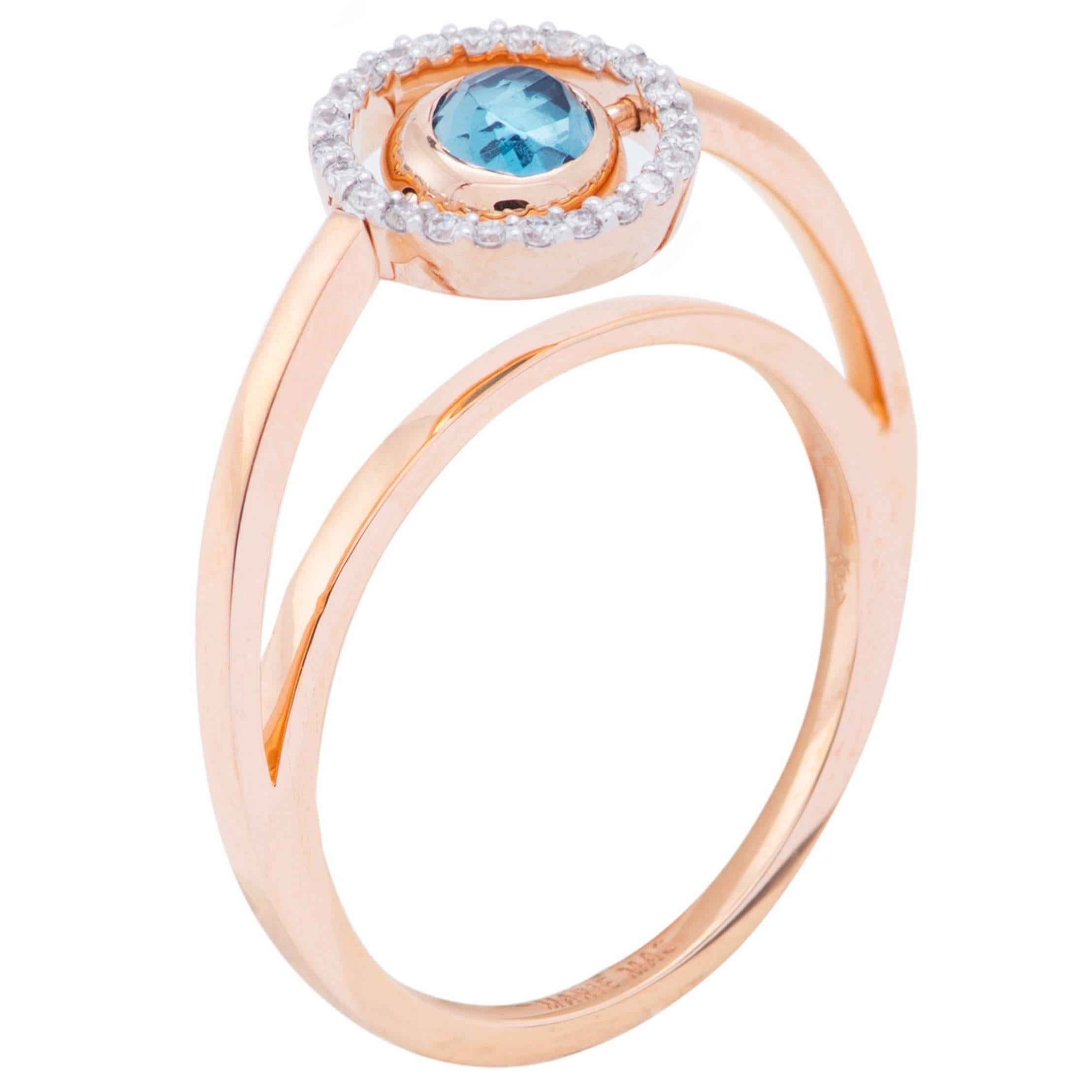 Marie Mas Reversible Swiveling Ring, Rose Gold Diamonds Amethyst Topaz For Sale