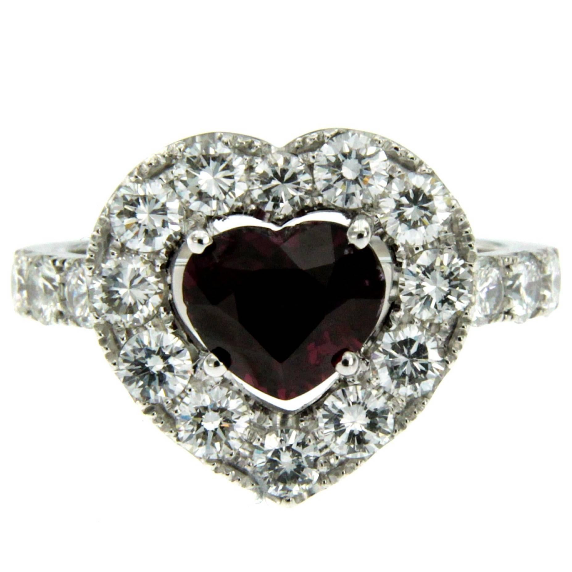 2.01 Carat Heart Ruby Diamond Gold Ring