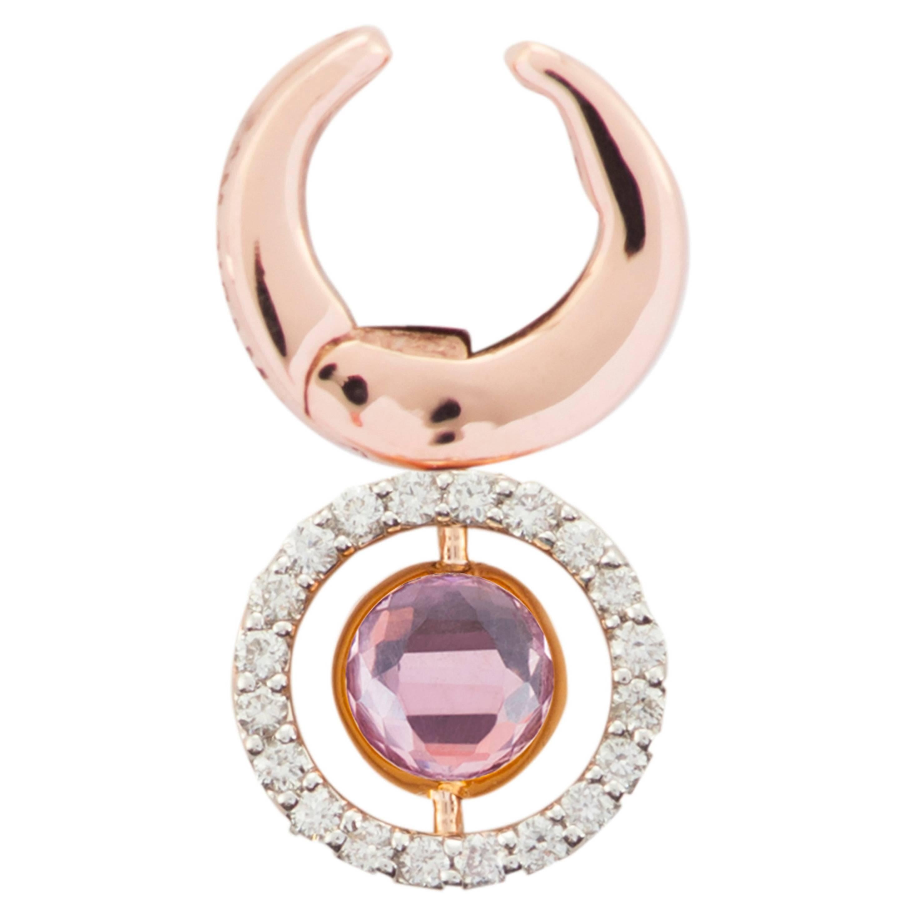 Marie Mas Reversible Swiveling Clip Earring, Rose Gold Diamonds Amethyst Topaz For Sale