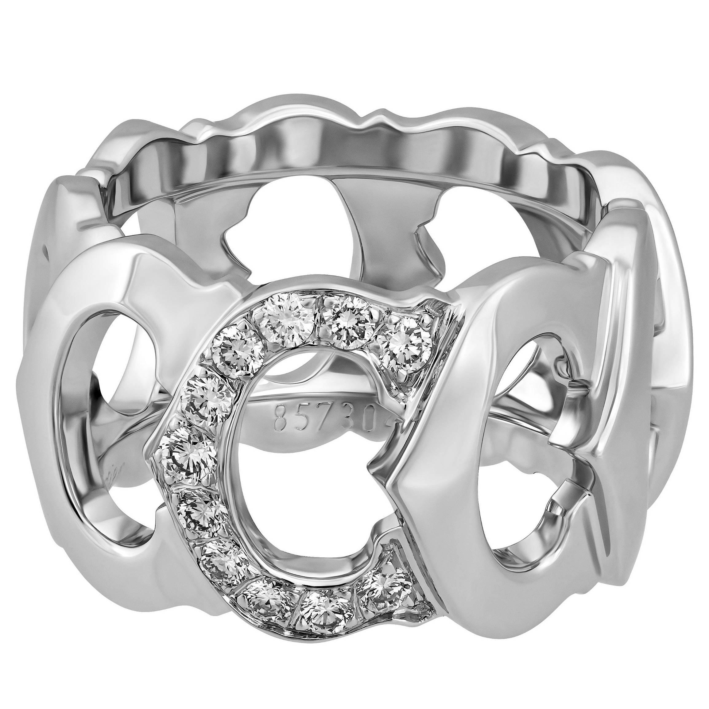 Cartier 18K White Gold Diamond C Ring Size: 5.5