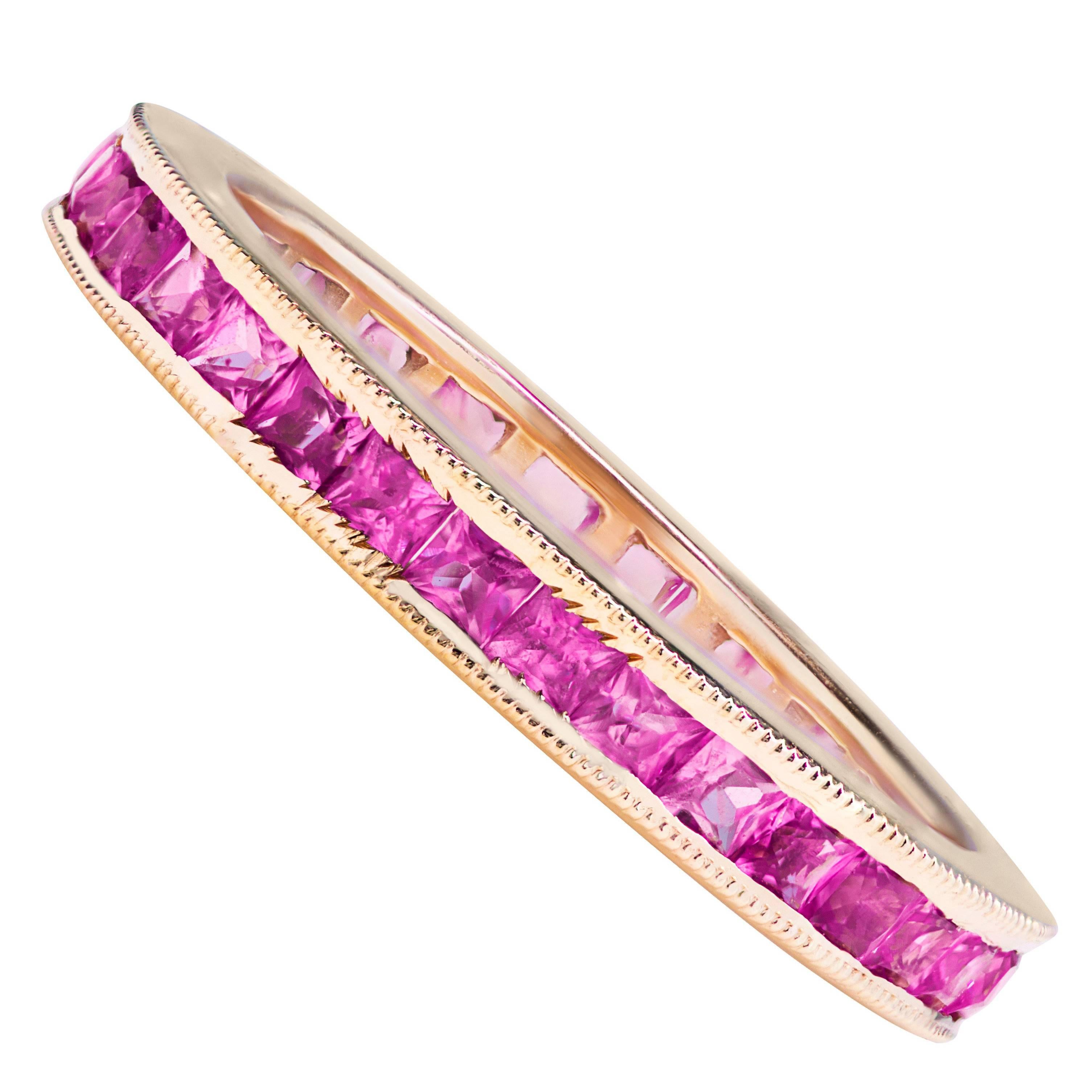 Roman Malakov 1.58 Carats Total Pink Sapphire Eternity Wedding Band Ring For Sale