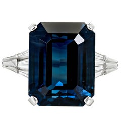 GIA Certified 14.77 Carat Art Deco Sapphire Diamond Platinum Engagement Ring