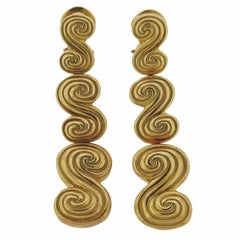 Tiffany & Co. Gold Swirl Motif Long Drop Earrings
