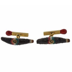 Michael Kanners Gold Enamel Cigar and Match Cufflinks