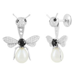 Stud and Ear Jacket Bee 18 Karat White Gold and Black Diamonds 4