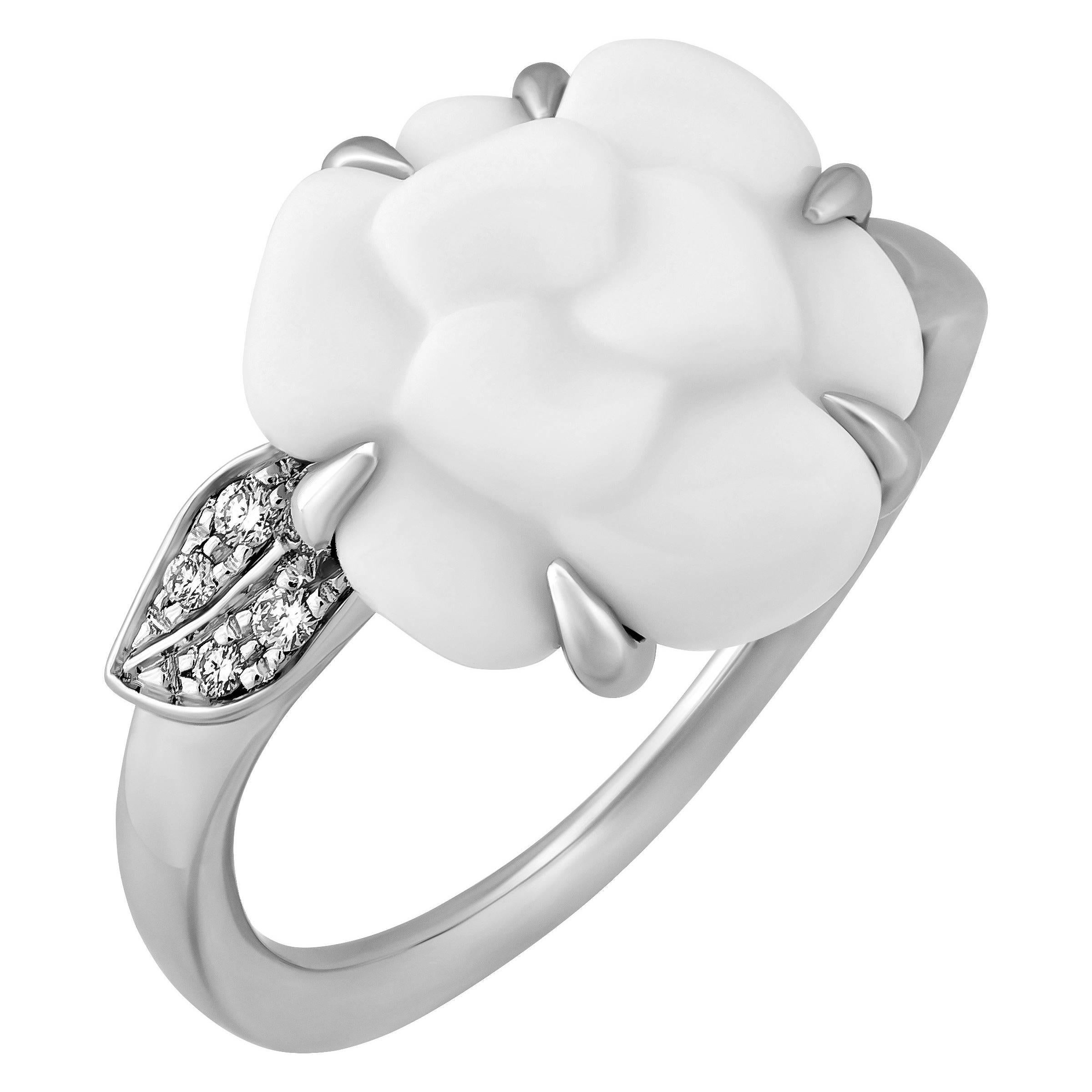 Chanel 18K White Gold Camellia Diamond Ring Size: 5.75