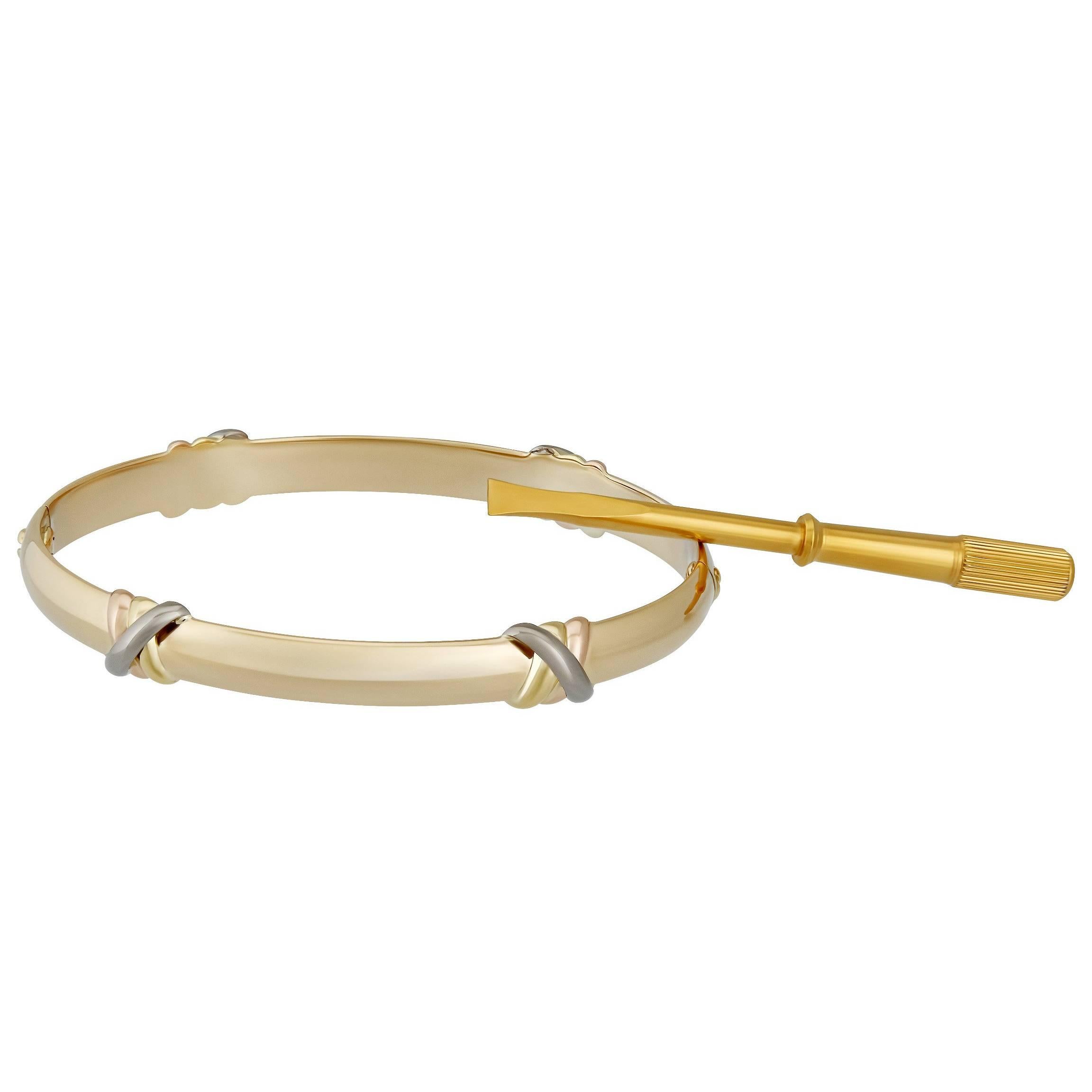 Cartier 18K Yellow and White Love Trinity Bangle Size: 17