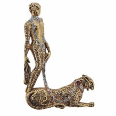 Erte Alphabet Letter L Diamond Ruby Gold Brooch Pin 4