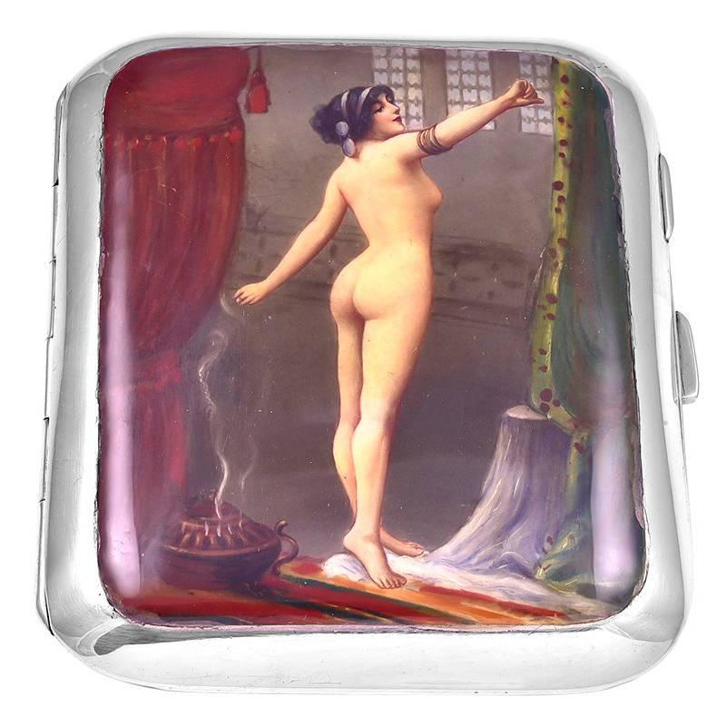 Antique Sterling Silver and Enamel Nude Case For Sale