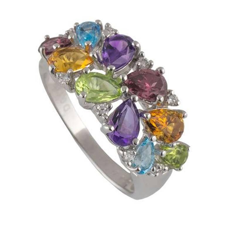 Diamond and Multi-Gemstone Ring