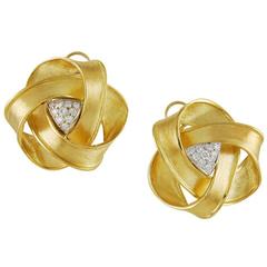 Large Boris LeBeau Diamond Gold Ear Clips 7