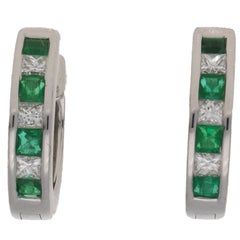 Diamond Emerald Huggy White Gold Hoop Earrings 12