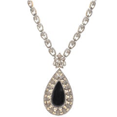 Samira13 Champagne Diamond Onyx Gilt Silver Pendant Necklace 2