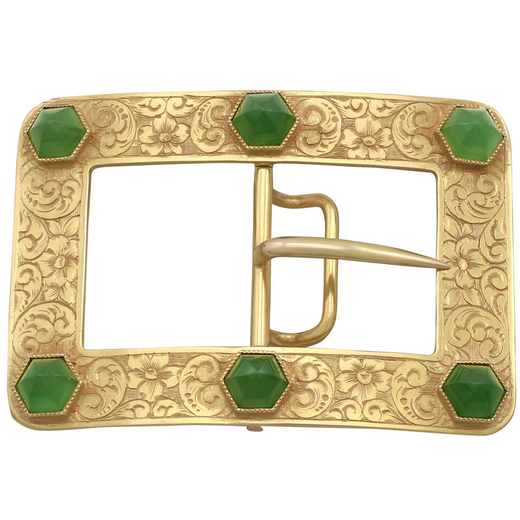 1860s Victorian Chrysoprase and Yellow Gold Belt Buckle