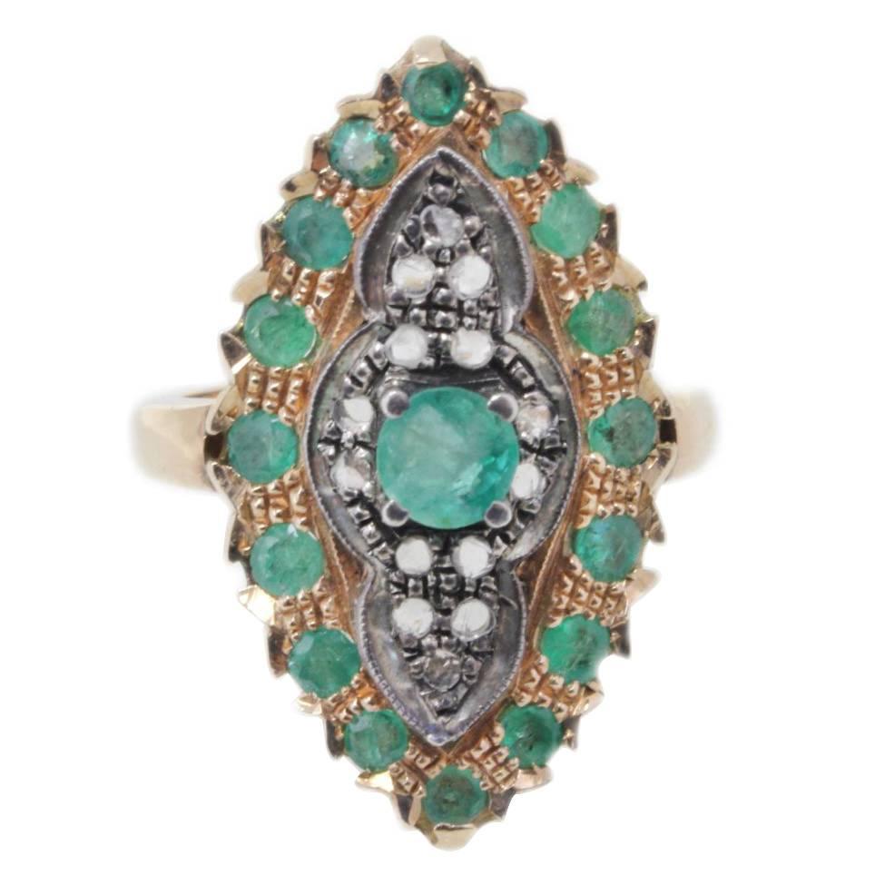 Emerald and Diamond gold and silver Ring