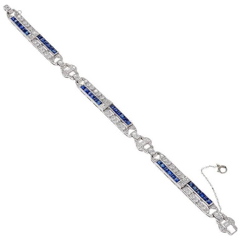 Waslikoff 1920's Art Deco Diamond, Sapphire and Platinum Bracelet