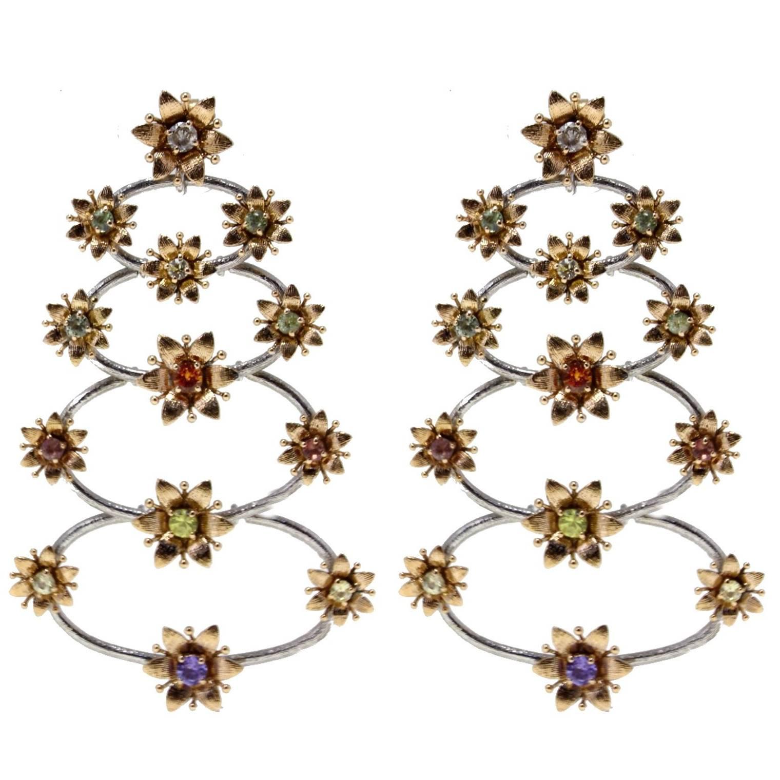 Gold Sapphire Diamond Chandelier Earrings