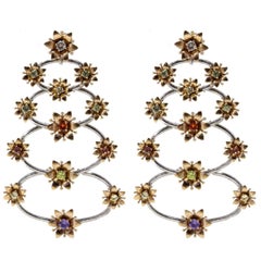 Gold Sapphire Diamond Chandelier Earrings