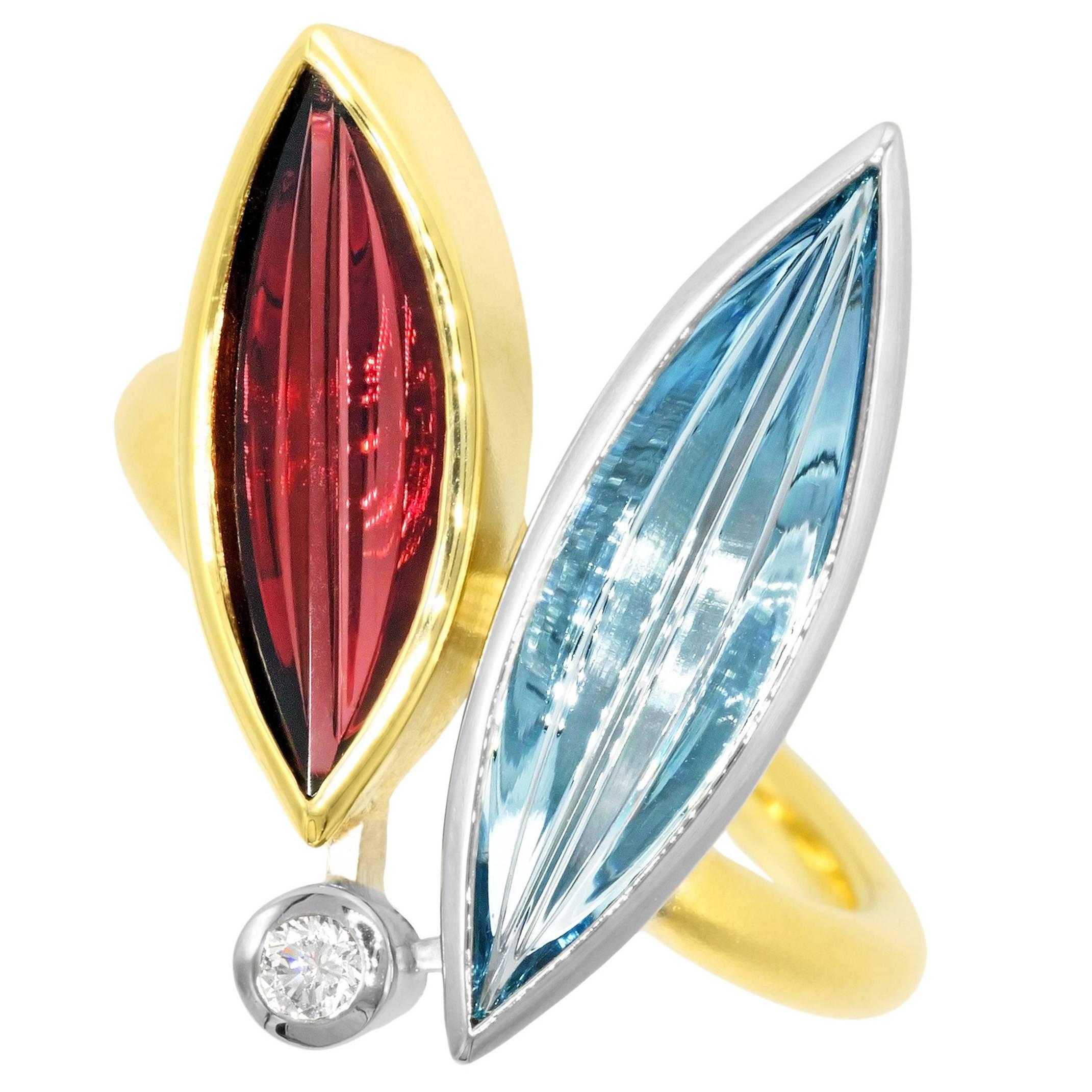 Atelier Munsteiner Aquamarine Spessartine Garnet Diamond Platinum Gold Ring